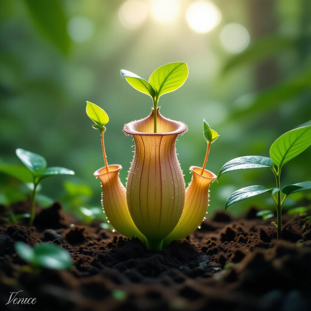 Nepenthes alata con jarros colgantes en entorno húmedo natural