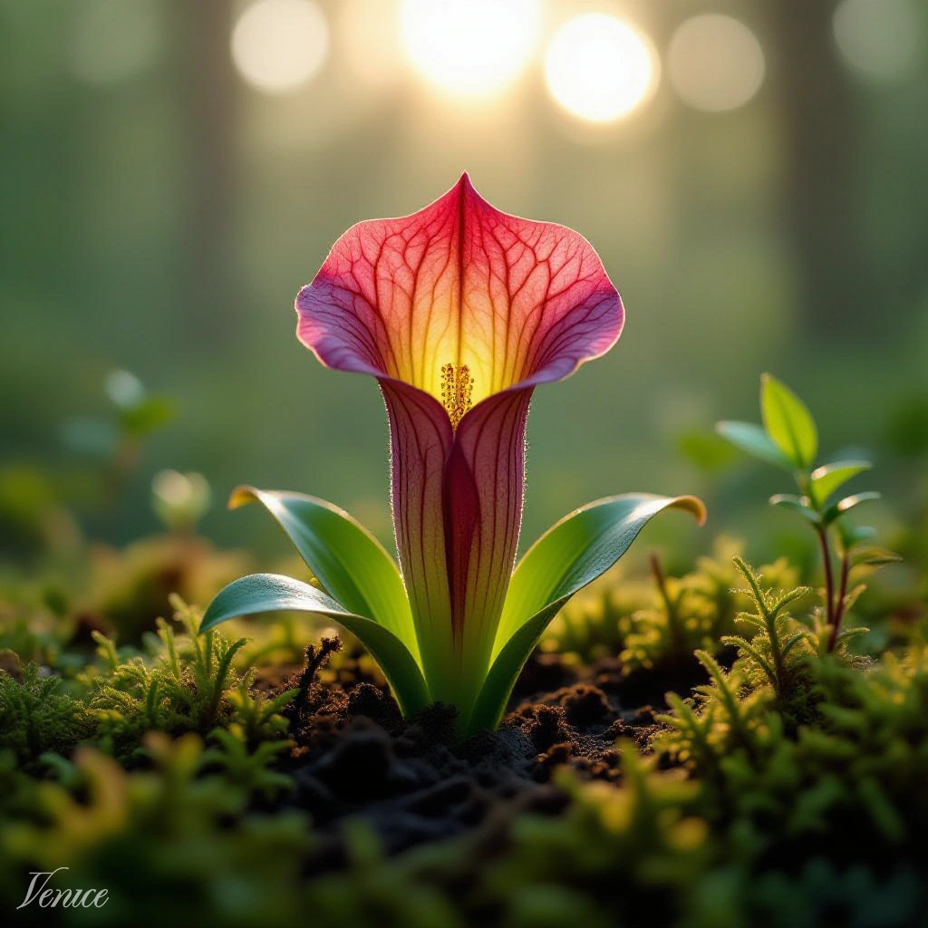 Sarracenia purpurea con trampas tubulares en entorno húmedo natural